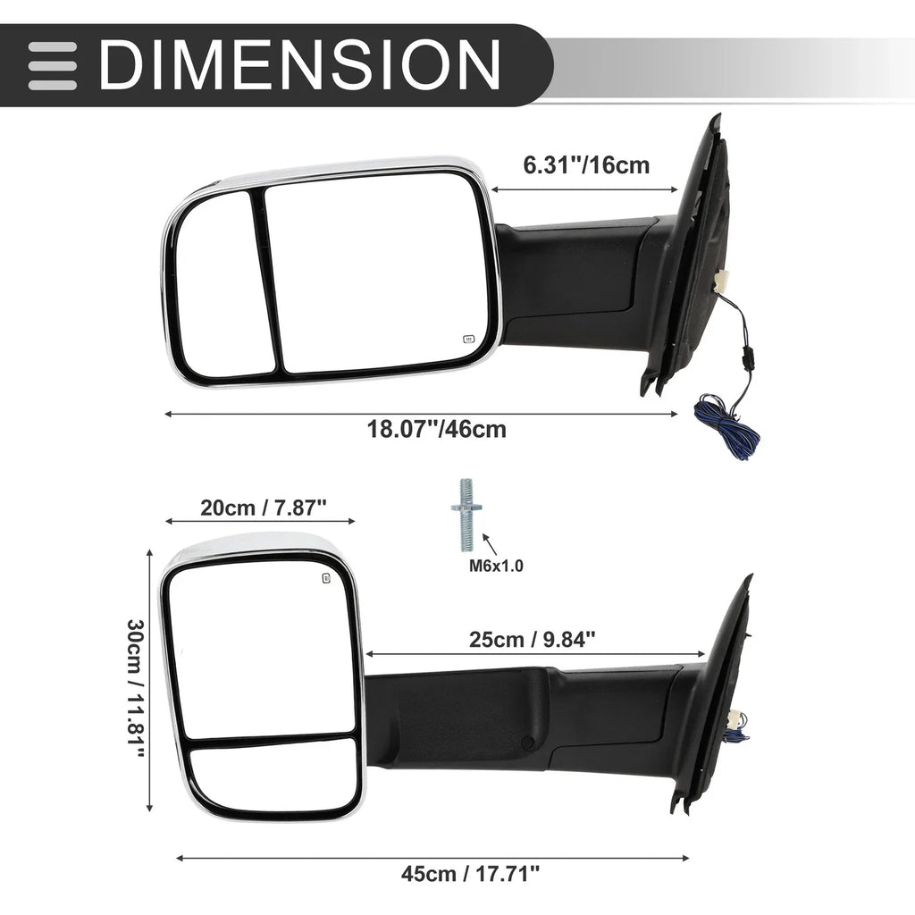 Tow Mirrors for Dodge Ram 1500 with Turn Signal Light Silver Tone 2 x