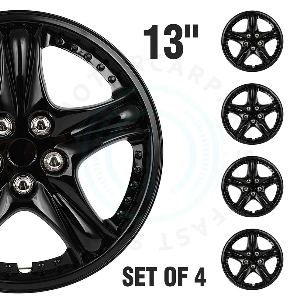 Set of 4 Black 13 Inch Wheel Hub Caps for R13 Tires