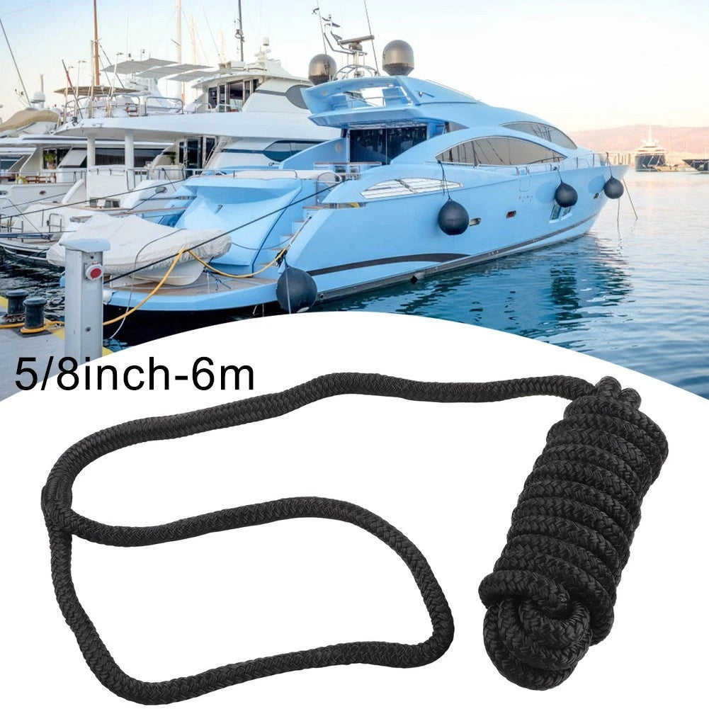 6M Black 5/8 inch Nylon Docking Line with Loop for Yacht Anchoring