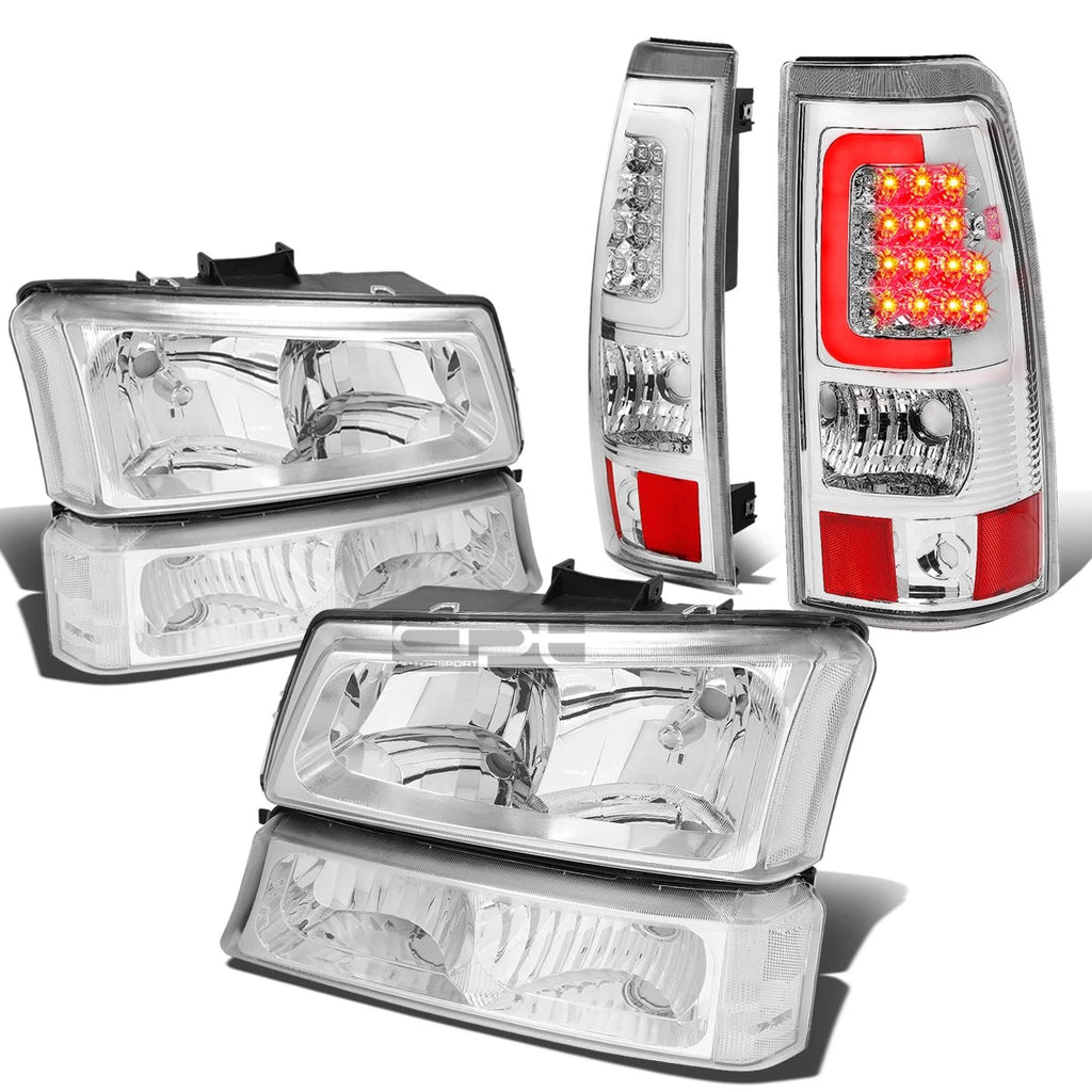 Chrome Headlight + Clear Bumper + 3D LED Brake/Tail Light for Silverado (2003–2007)