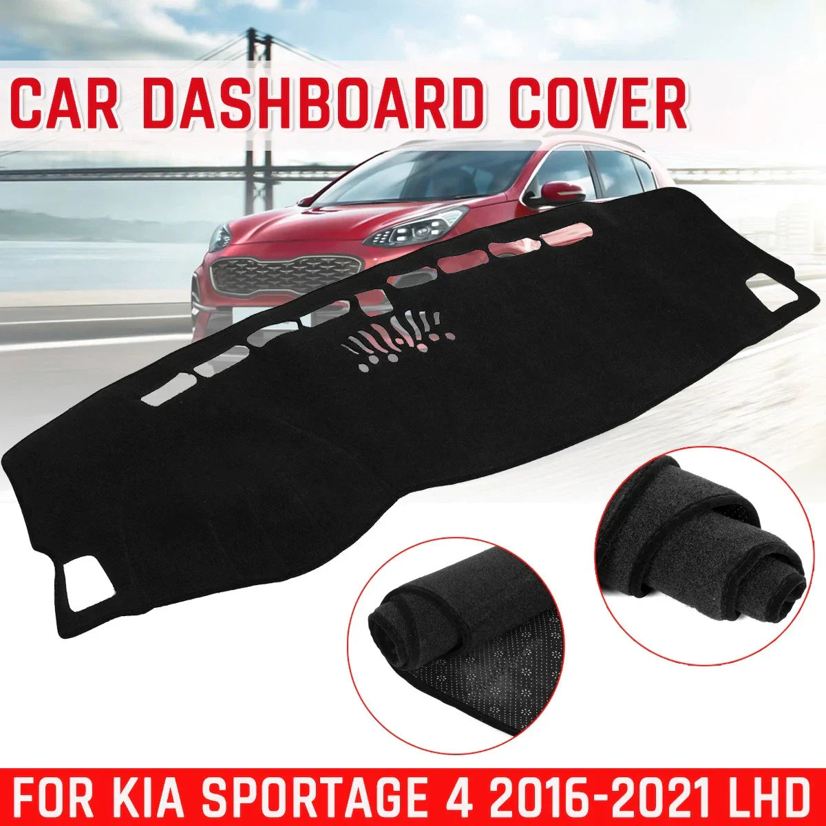 Anti-Sun Dashboard Cover Mat Black for Kia Sportage (2016–2021)