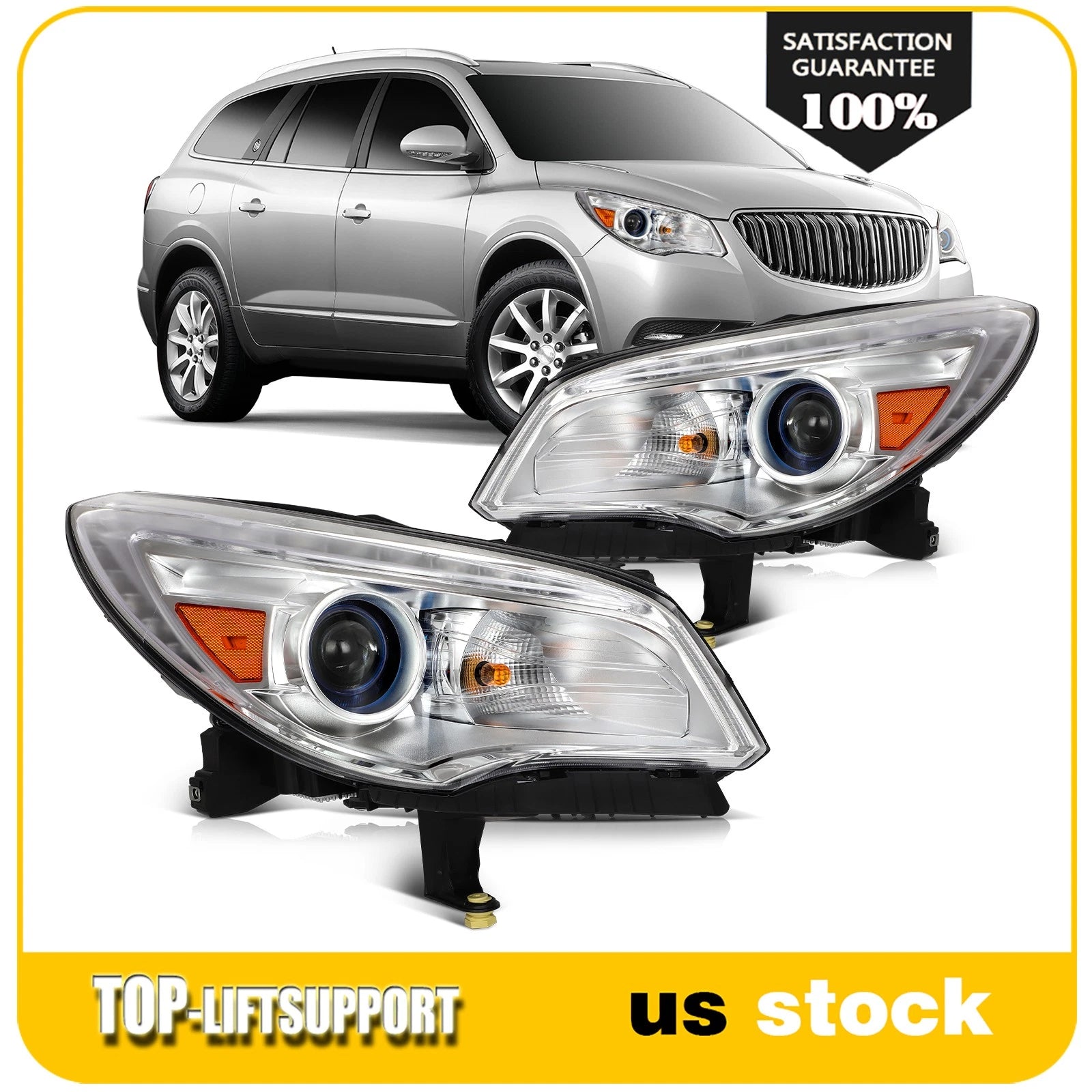 LED DRL Headlights for Buick Enclave (2013–2017) with Chrome Amber