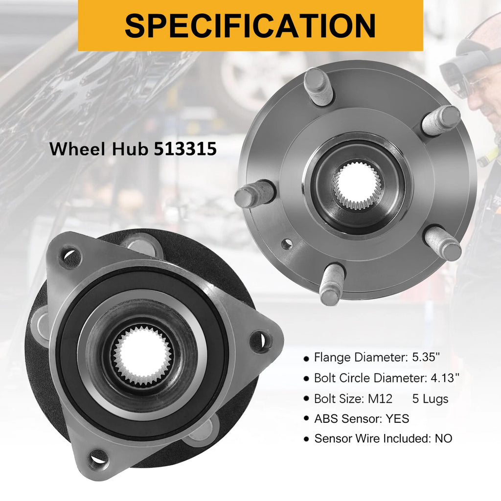 2 Front Wheel Hub & Bearings 513315 for Chevy Cruze (2011–2016) 15" Wheels