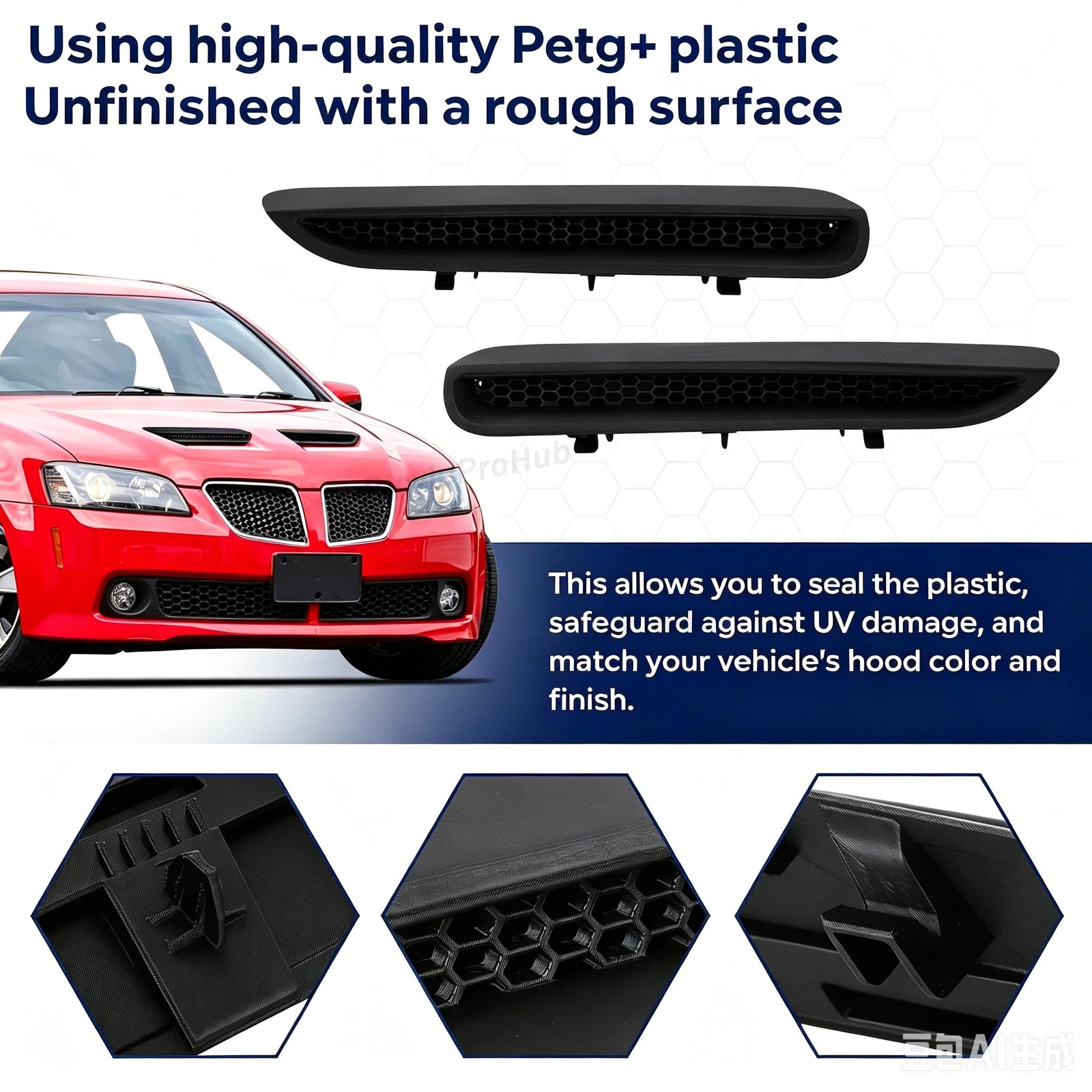 Hood Scoops Vents Grille Air Outlet Vent Cover Pair for Pontiac G8 (2008–2009)