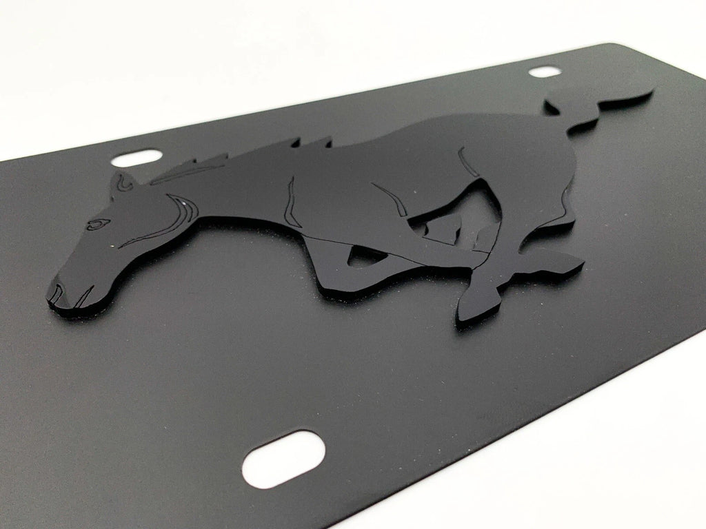 3D Premium Mustang Running Pony Emblem Black License Plate for Ford (2005–2024)