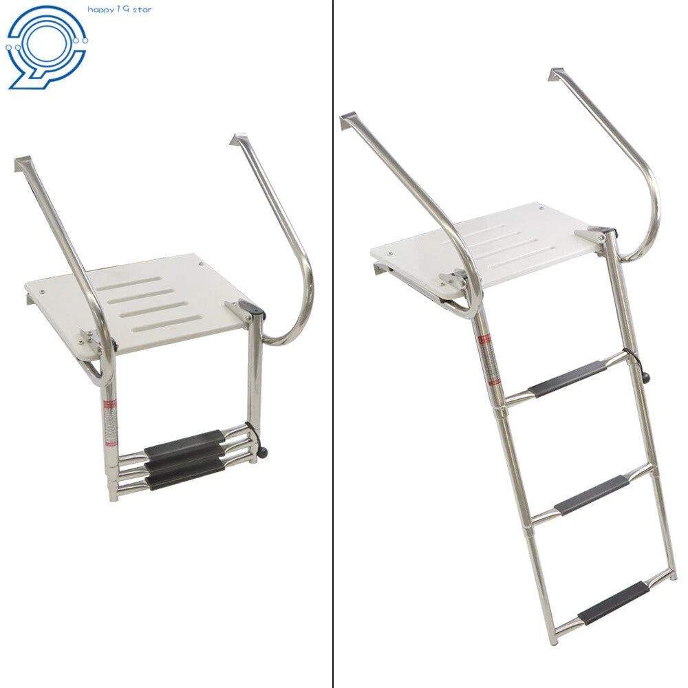 3 Step Stainless Steel Telescoping Boat Ladder with Platform and Handrails
