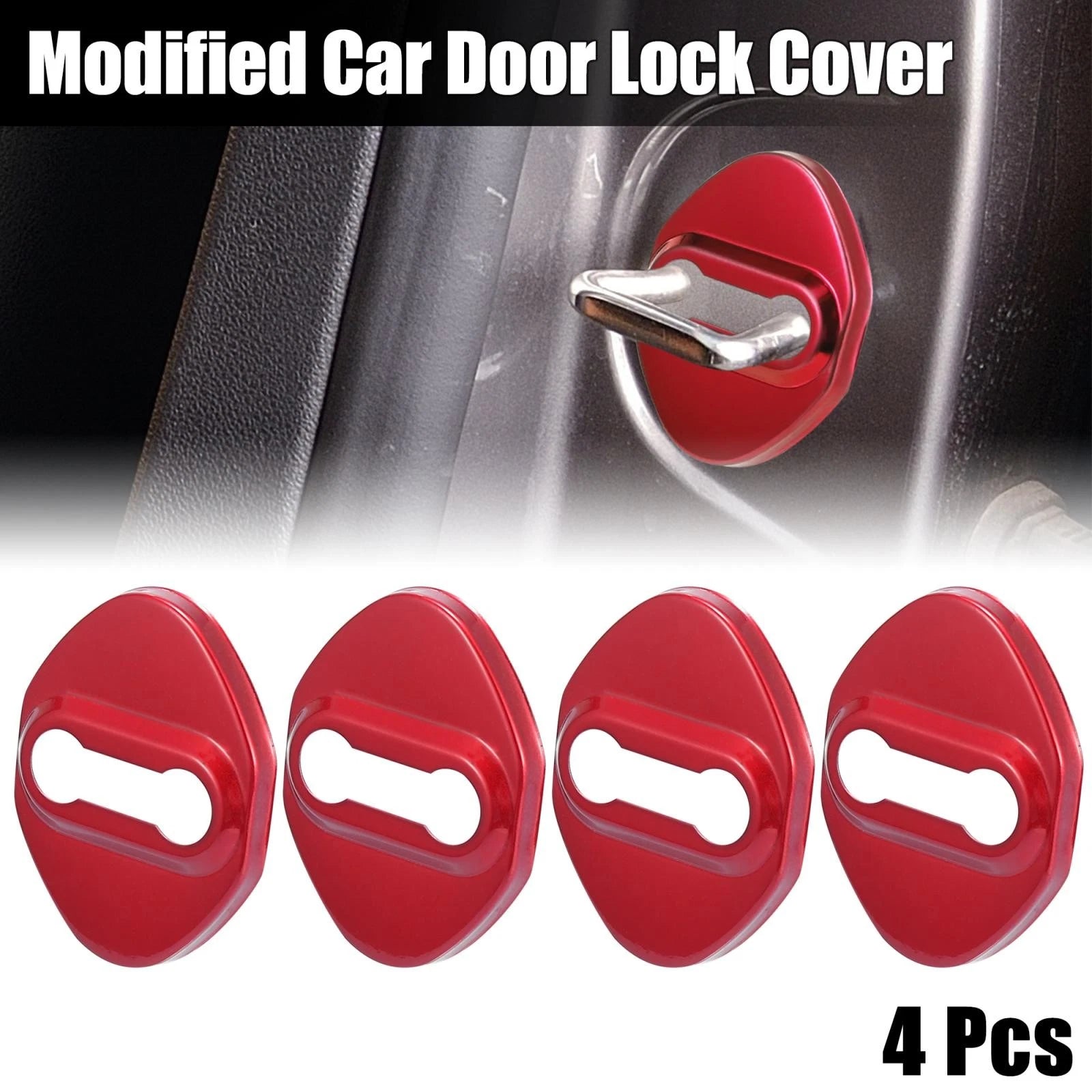 Set of 4 Door Lock Latch Striker Covers for Toyota (w/ Adhesive, Red)