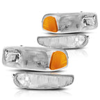 Headlight Lamps for GMC Sierra/Yukon Denali (2001–2007) Chrome Housing Amber Corner