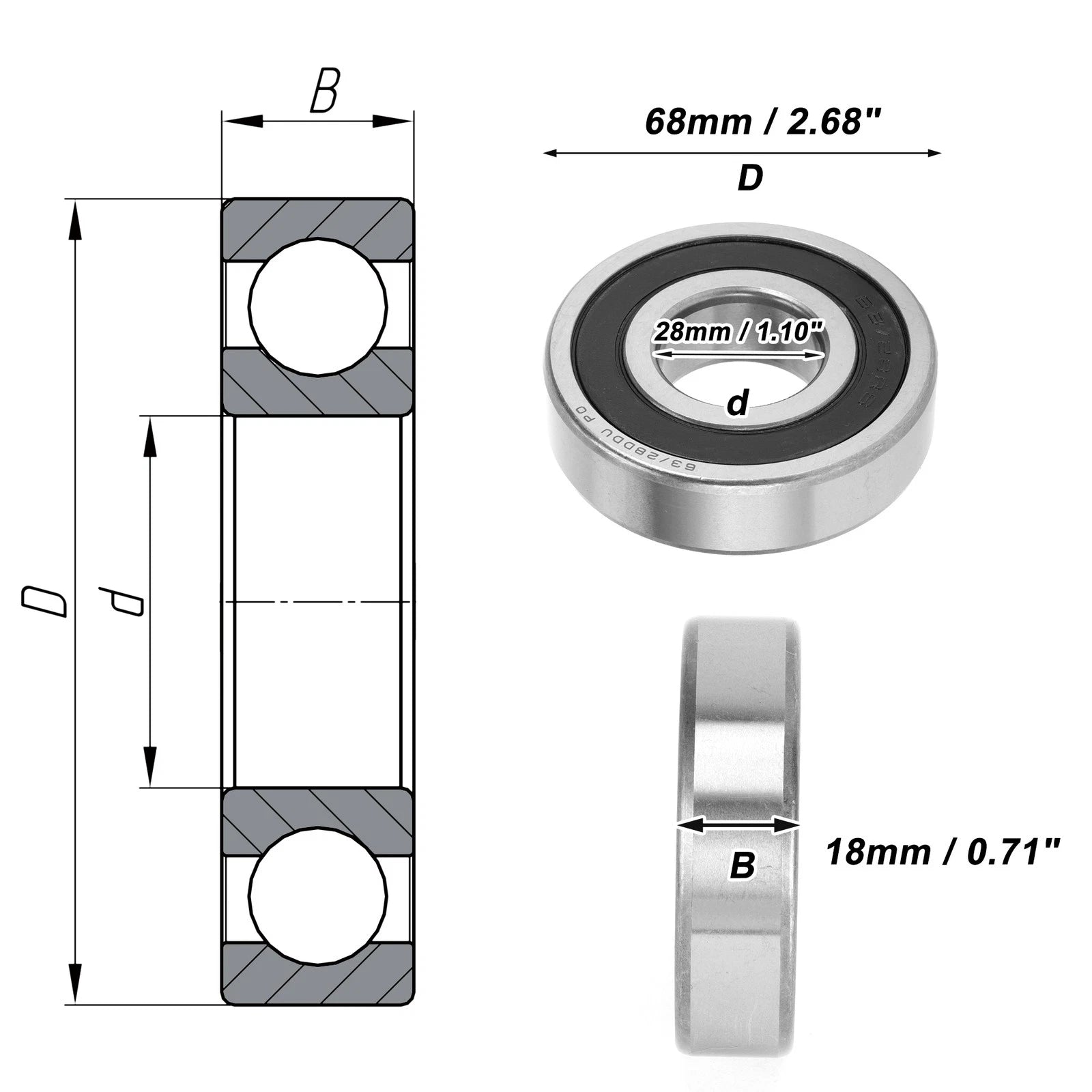 Deep Groove Ball Bearing 28x68x18mm for Scooter Skateboard (P0)