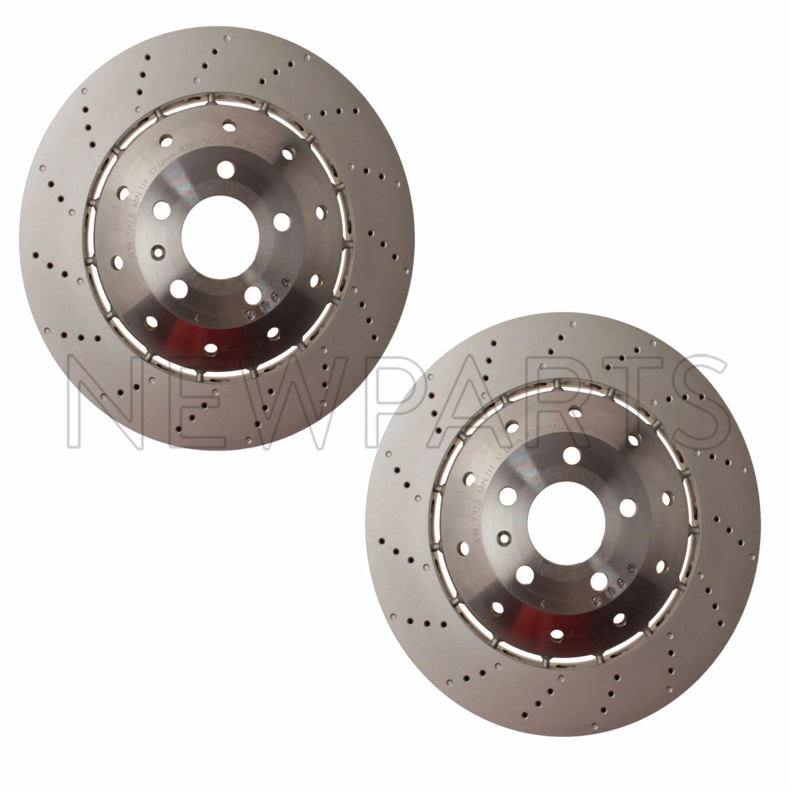 2X Front Vented Drilled Dimpled Disc Brake Rotor for Audi R8 (OEM)