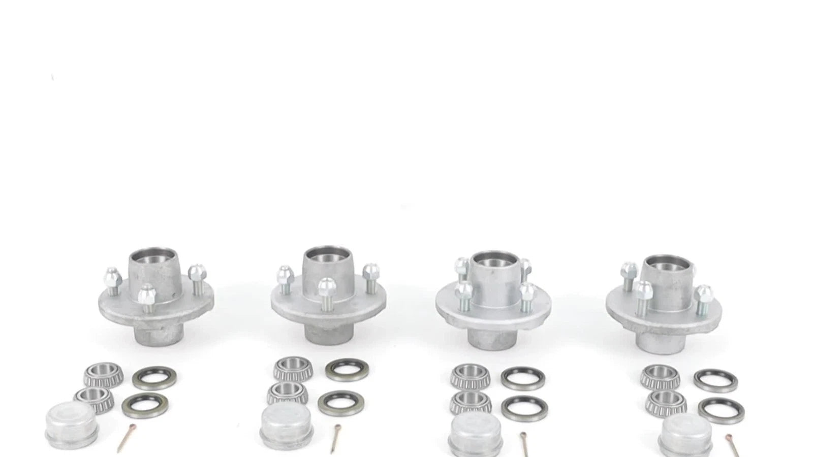 Set of 4 Galvanized Trailer Hub Kits for 2000lb Spindle (1")