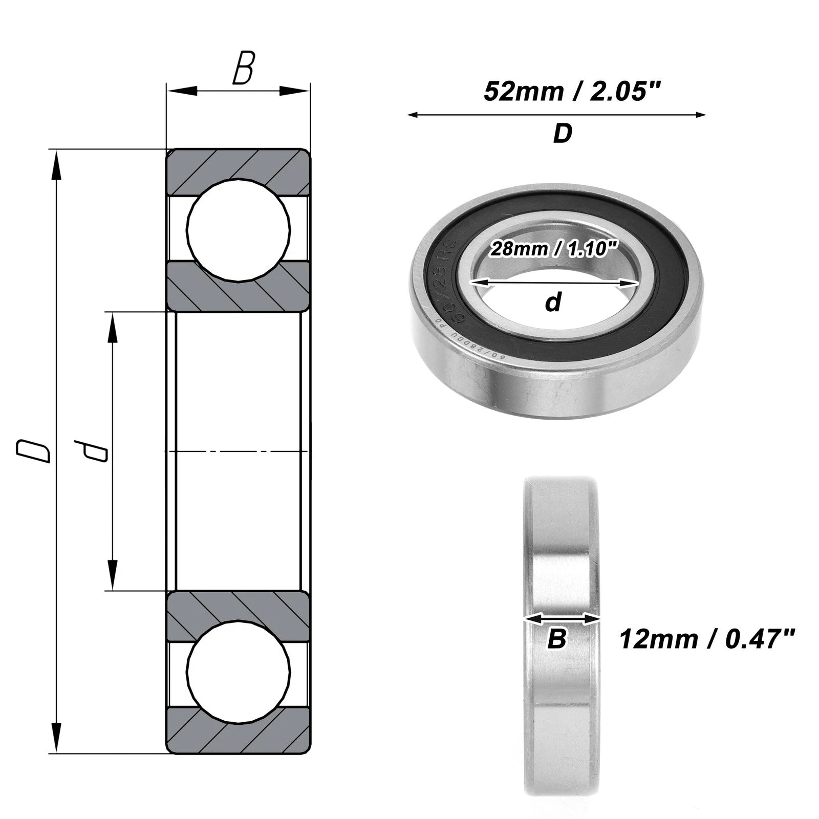 Deep Groove Ball Bearing 28x52x12mm for Scooter Skateboard (P0)