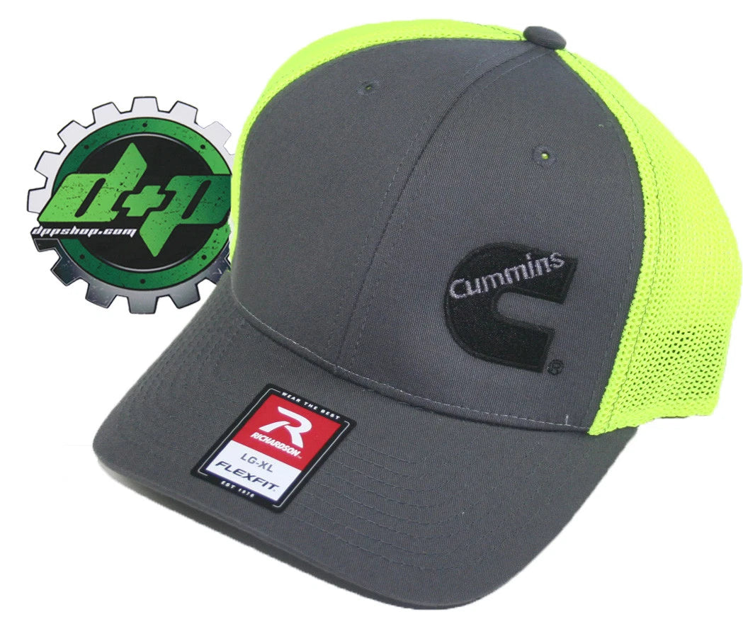Cummins Trucker Hat for Richardson (Charcoal Gray Yellow, Flex Fit LG/XL)