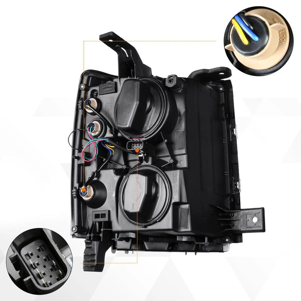 Projector Headlights for Chevy Silverado (2014–2015) Smoked Lens Amber Corner Pair