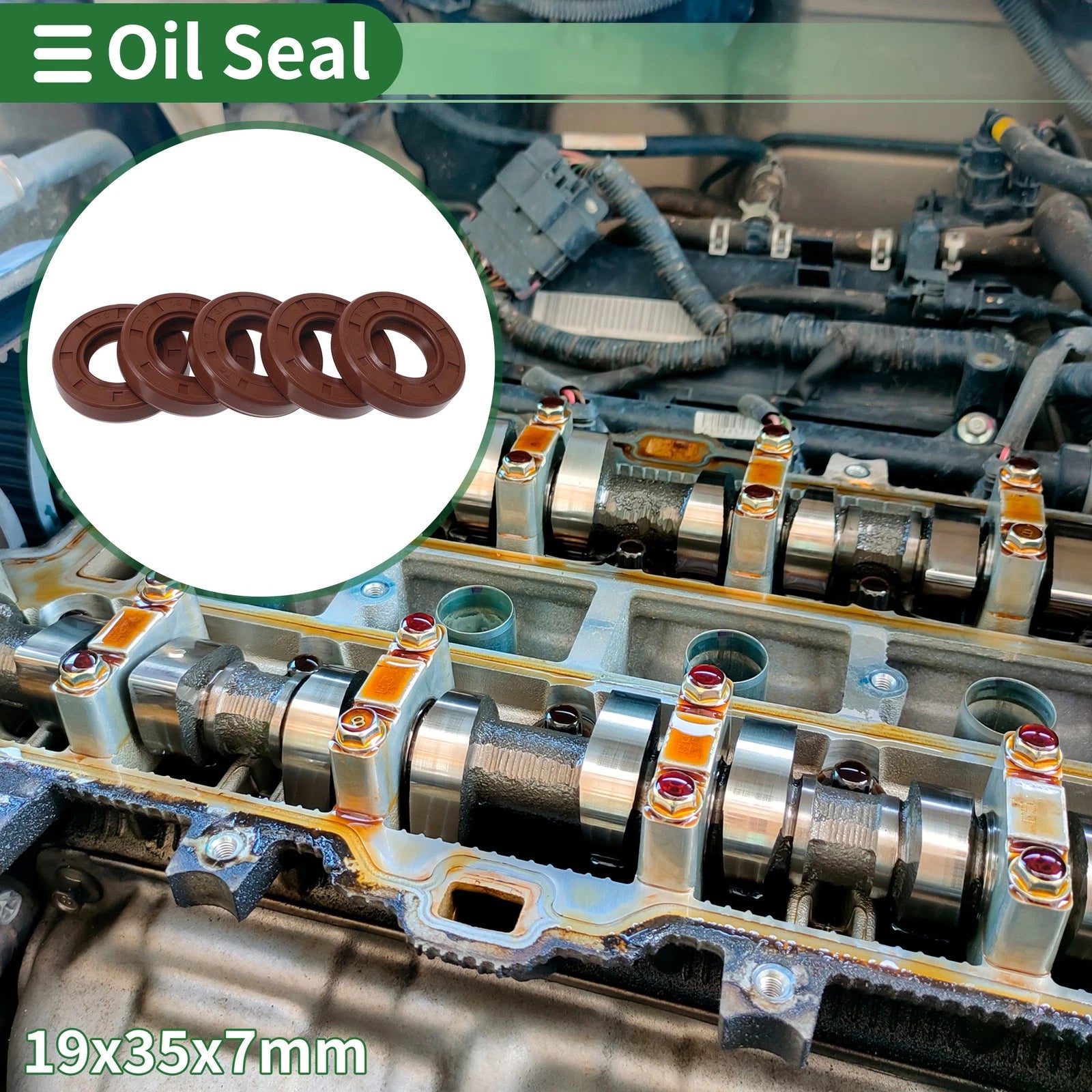 Set of 5 Oil Seal Rotary Shaft Seal FKM Rubber 19x35x7mm