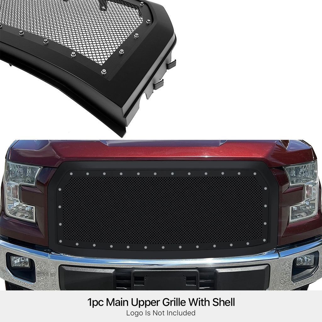Stainless Black Mesh Rivet Grille for Ford F-150 (2015-2017)