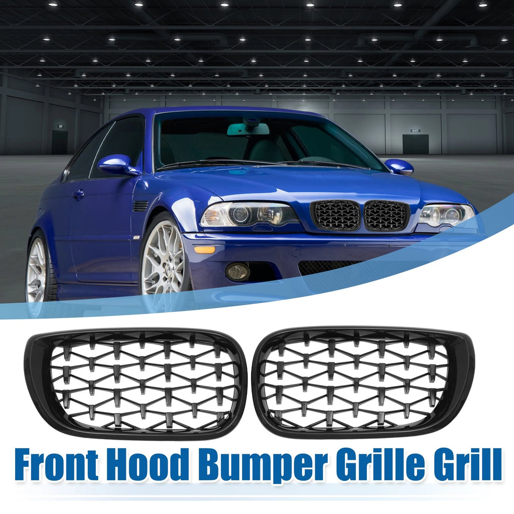 1 Pair Front Hood Bumper Grille for BMW 3 Series (2002–2005) Gloss Black