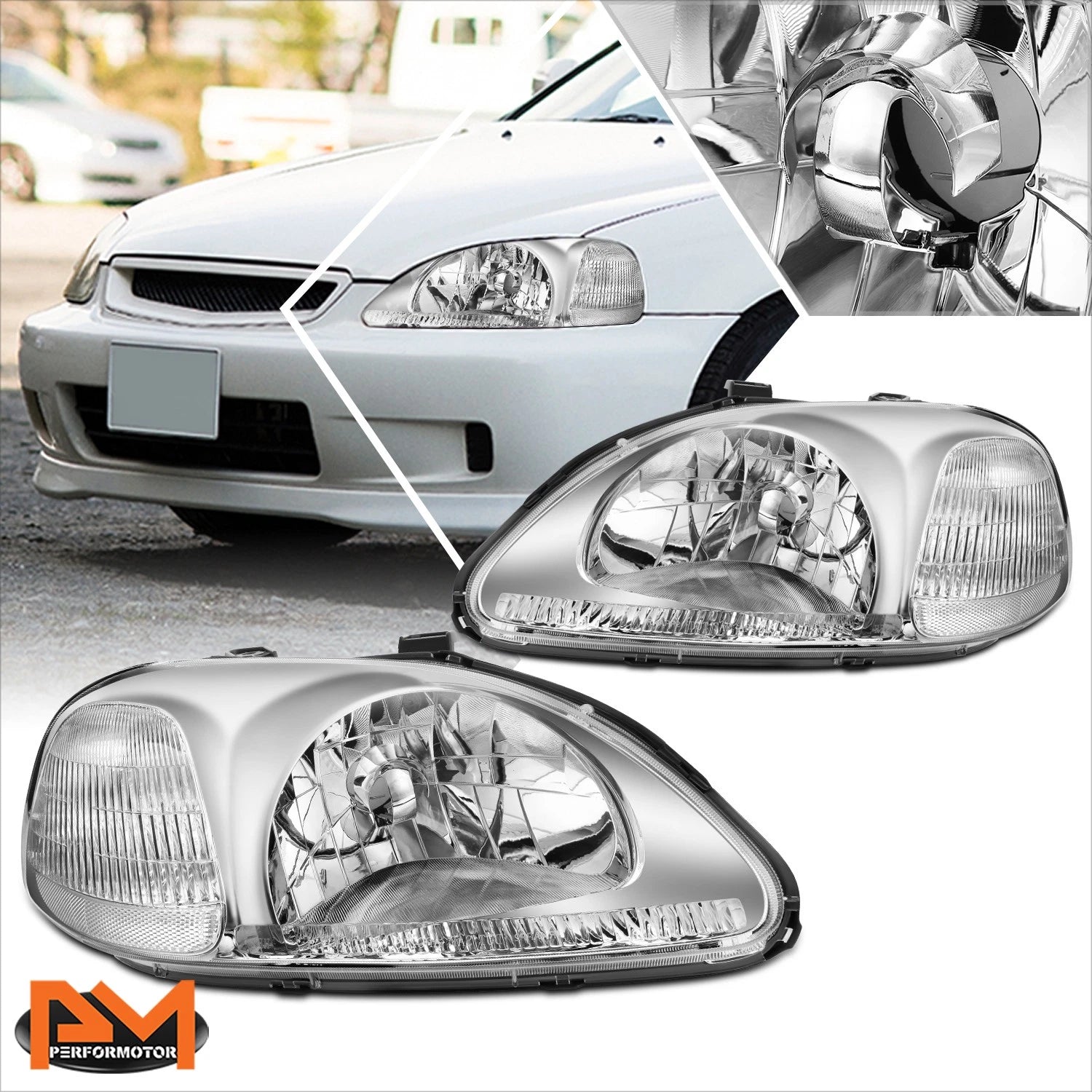 Chrome Housing Headlight Clear Corner Signal Lamp for Honda Civic EJ/EM/EK (1996–1998)