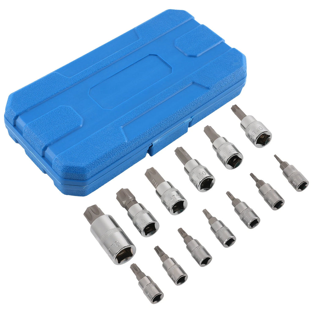 13pc Chrome Star Socket Set for CRV 1/4 3/8 1/2 Drive T8-T70