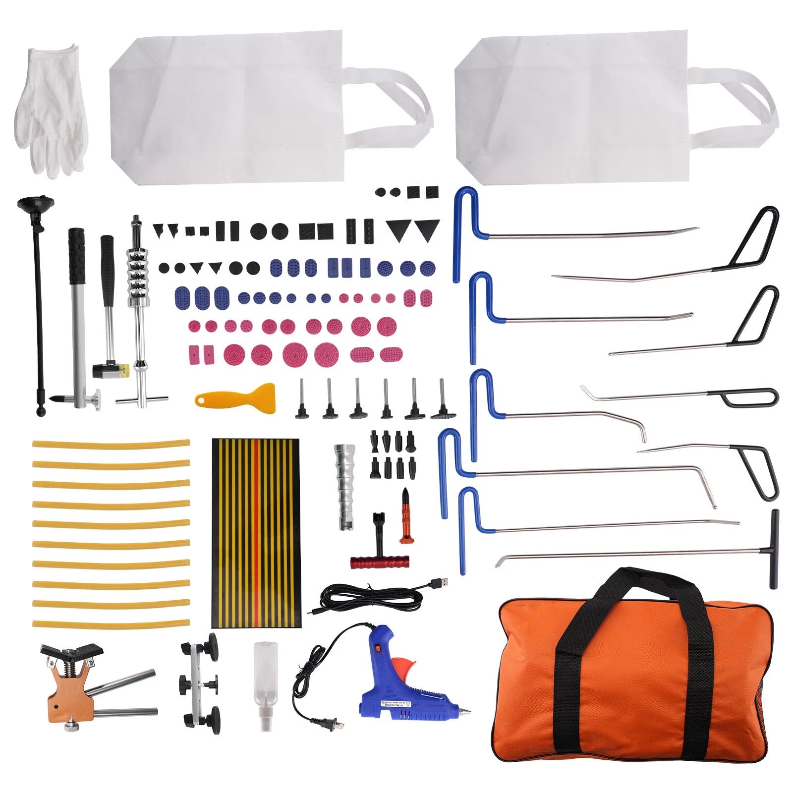 89pcs Dent Puller Kit for Universal Use (PDR Rods, Slide Hammer, Glue Gun)