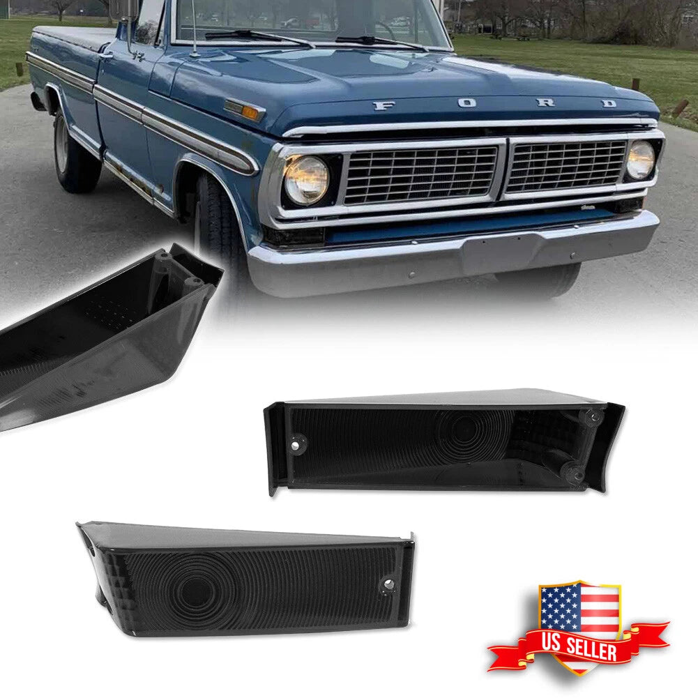 Pair Smoke Front Turn Signal Light Lenses for Ford F100 F250 F350 (1970–1972)