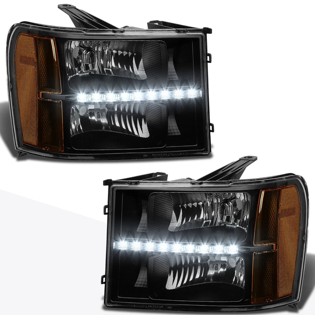 LED DRL Black Housing Amber Side Corner Headlight Set for GMC Sierra (2007–2014)