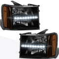 LED DRL Black Housing Amber Side Corner Headlight Set for GMC Sierra (2007–2014)