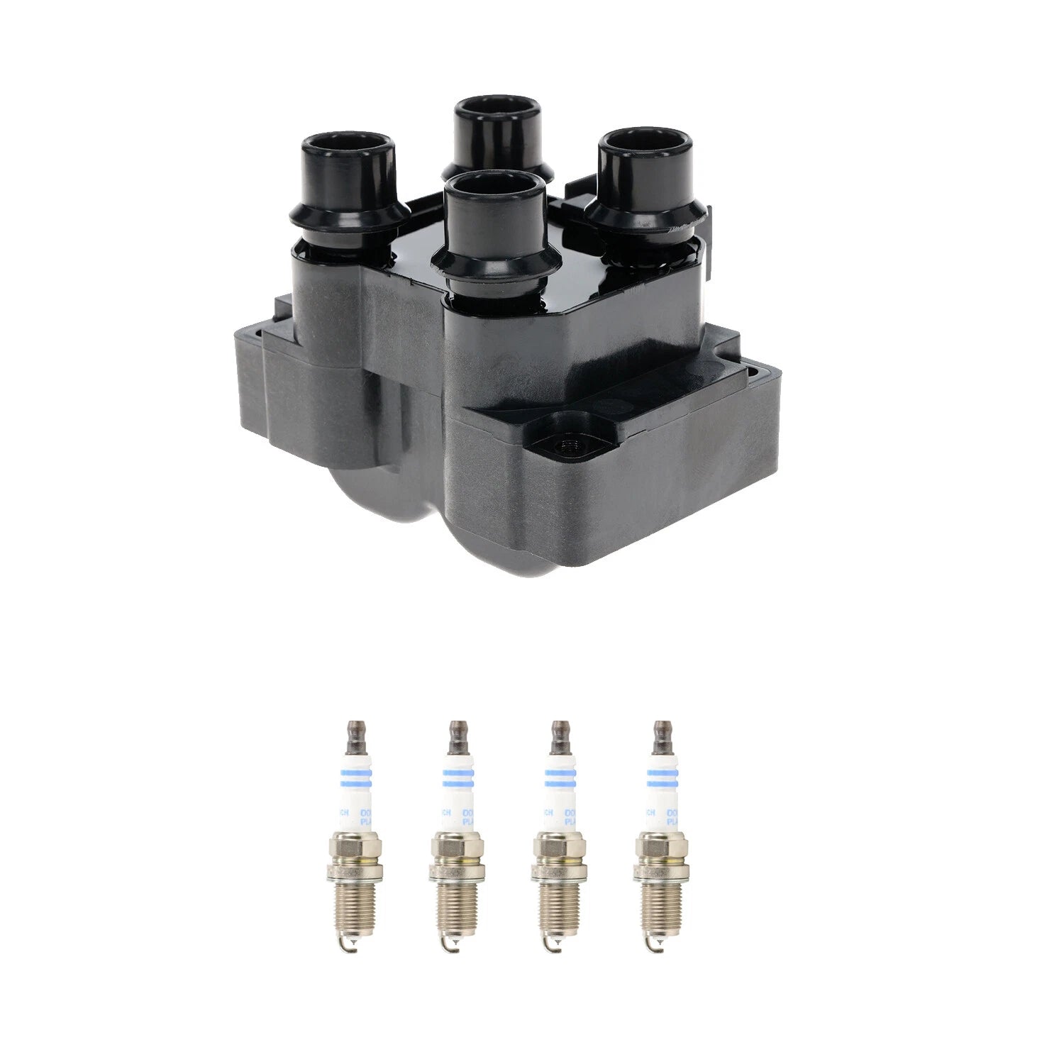 Hitachi Ignition Coil & 4 Bosch Spark Plugs for Mazda 626 (1998–2002)