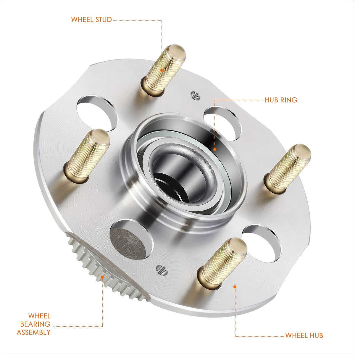 Rear Wheel Hub Bearing Assembly +4 Studs for Honda Accord (1998–2002)
