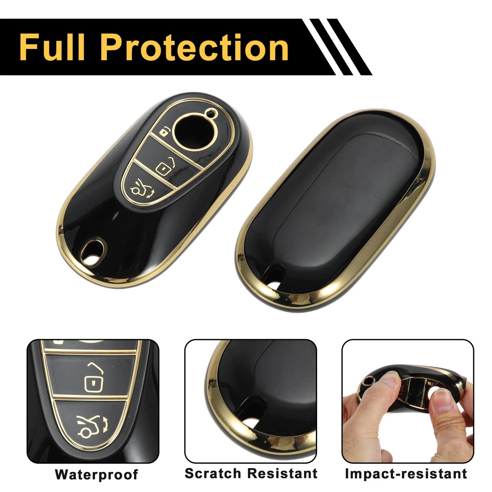 TPU Car Key Case for Mercedes-Benz C Class W206 (2022–2023) - Black Gold Tone