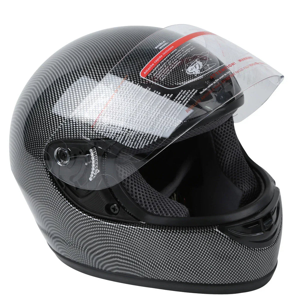 Carbon Fiber Black DOT Adult Flip Up Full Face Motorcycle Helmet - S M L XL