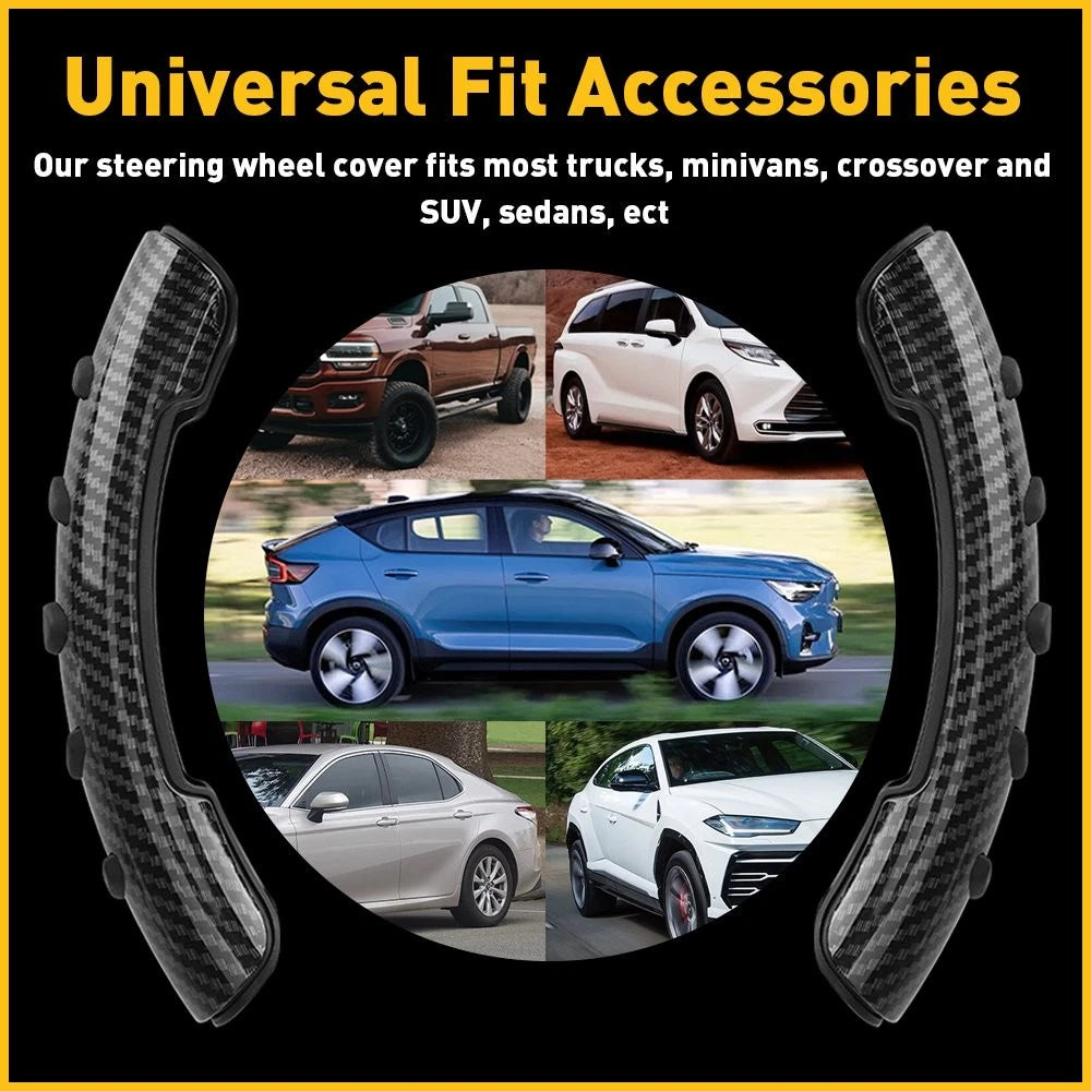 2X Non-Slip Steering Wheel Booster Covers for Universal Fit (Carbon Fiber)