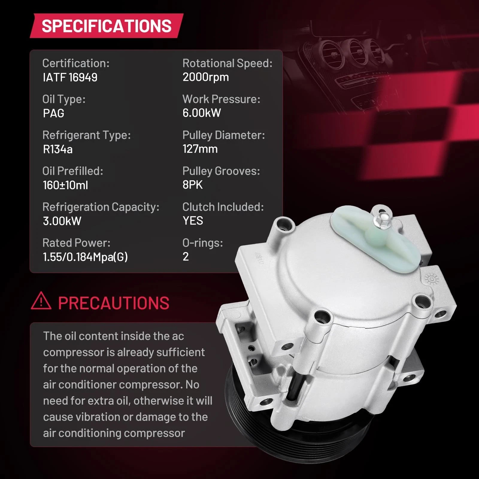 A/C Compressor for Ford F-Super Duty F-250 HD (1992–1997)