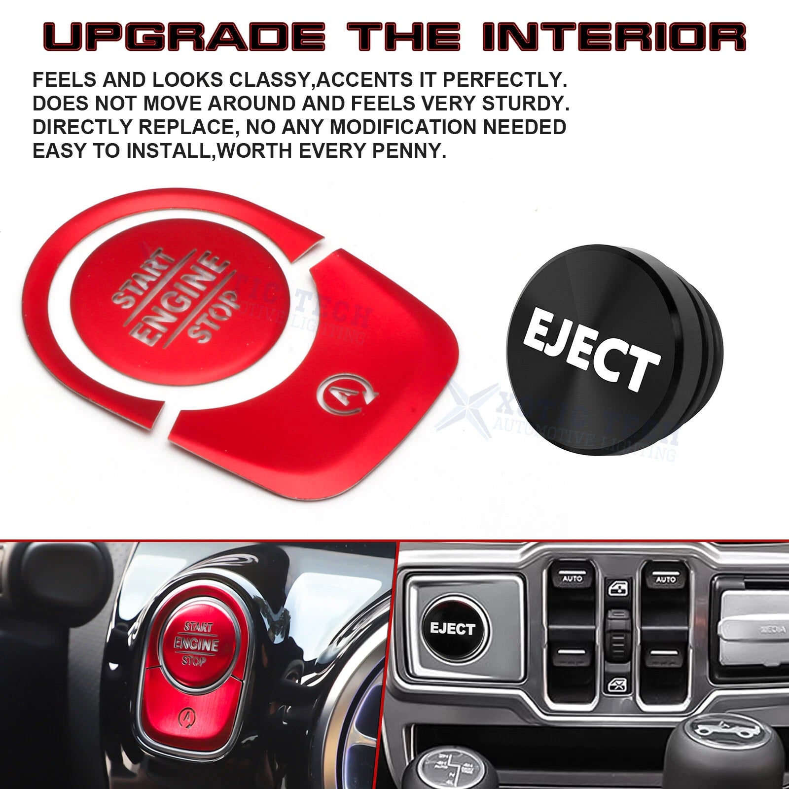 Aluminum Engine Start Stop & Eject Cigarette Lighter Button Trim for Benz A CLA (2013-2024)