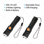 2X USB Rechargeable LED Flashlight Waterproof Torch