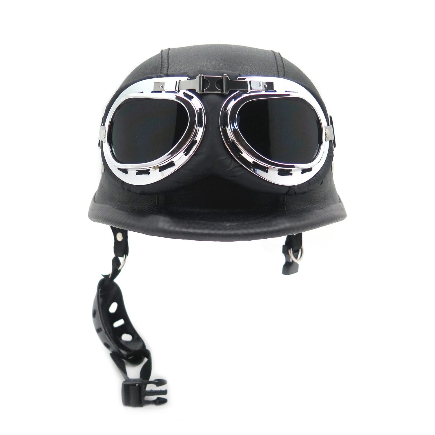 Black Leather Half Face Helmet for Motorcycle (DOT Approved, XL)