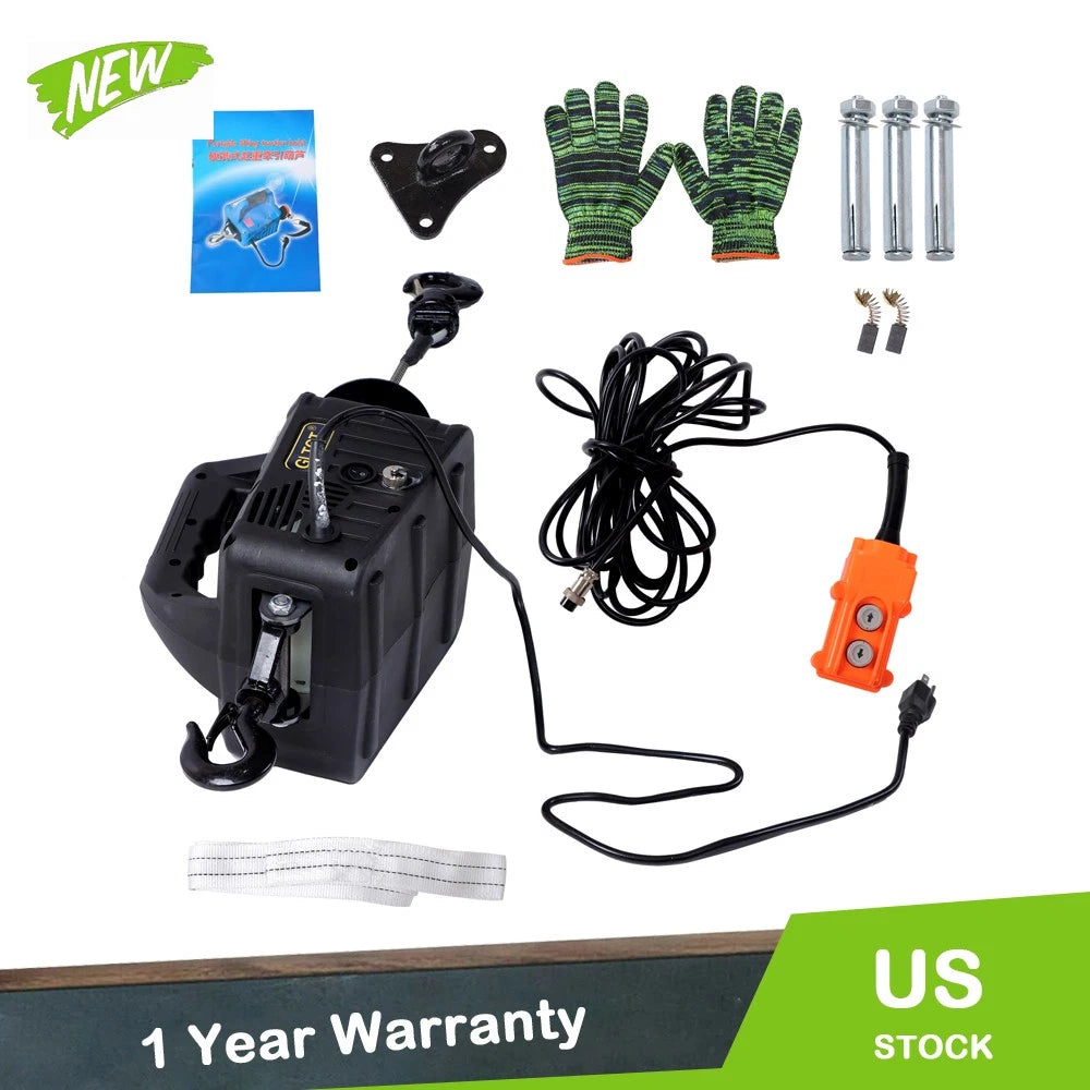 2X Electric Hoist Winch 1100 lbs Lift Capacity 1500W