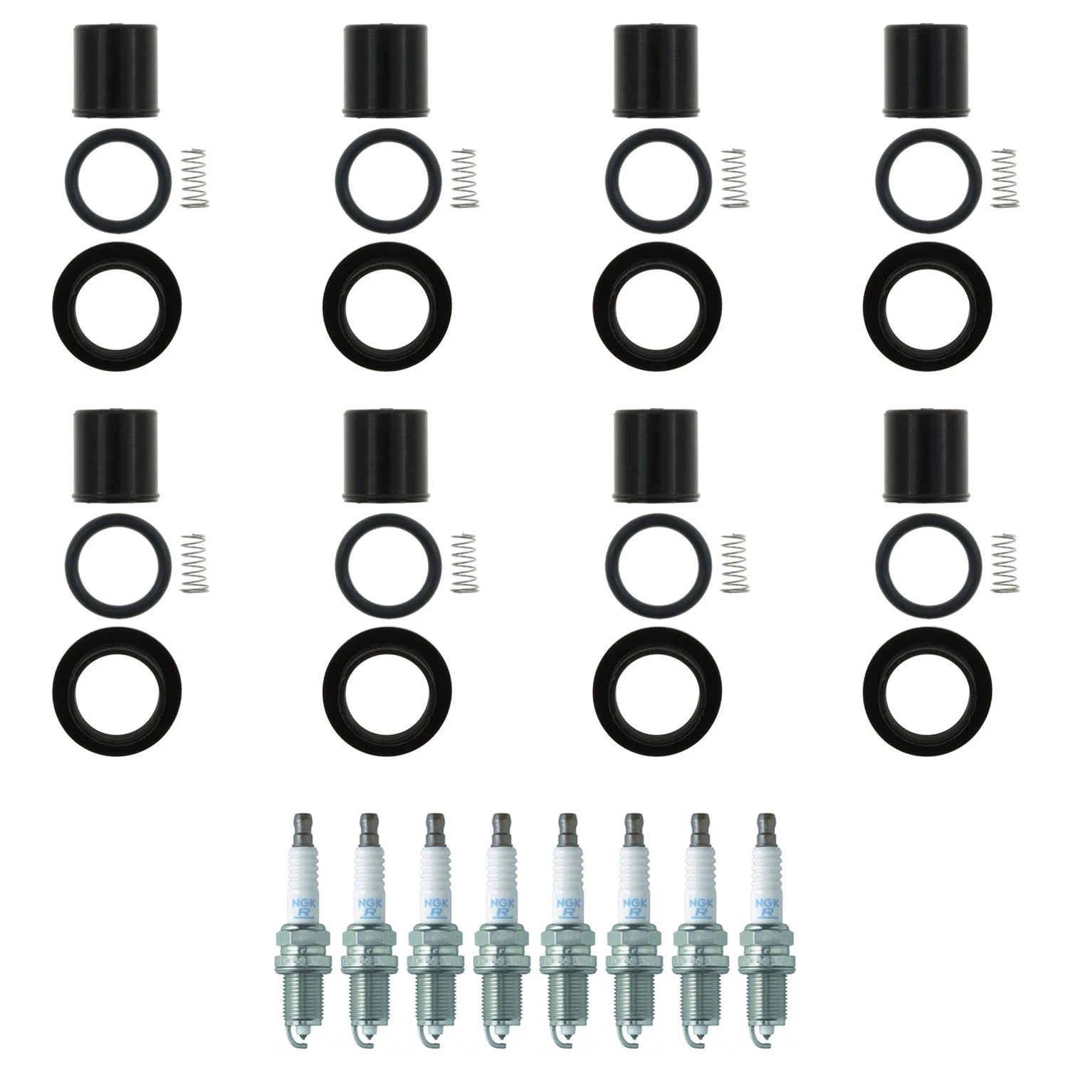 Set of 8 NGK Laser Platinum Spark Plugs & Coil Boots for Dakota Raider (2000–2004)