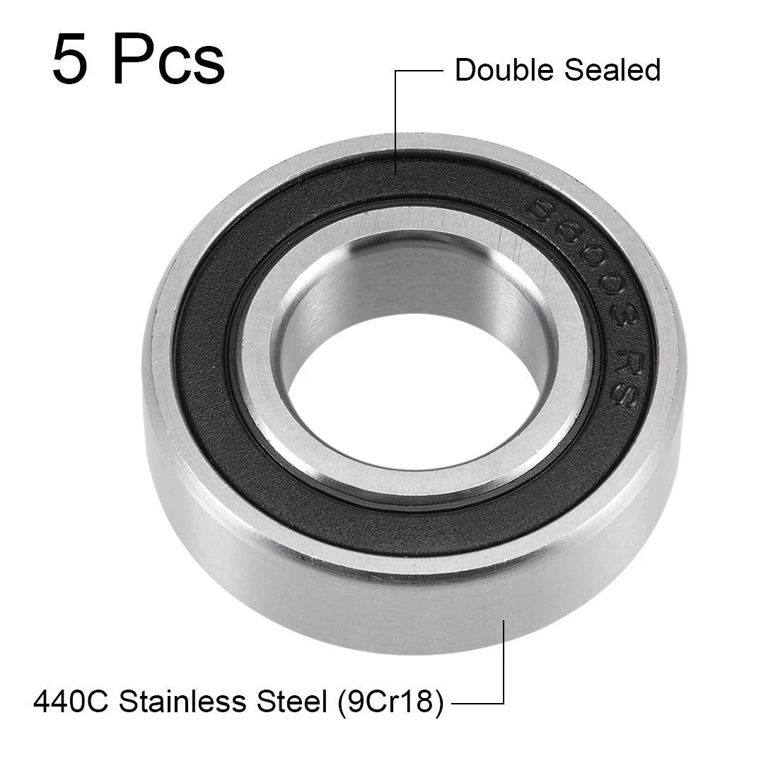 Set of 5 S6003-2RS Deep Groove Ball Bearings 17x35x10mm Double Sealed