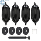 Set of 4 Black Ribbed Marine Boat Fenders 6.5" x 23"
