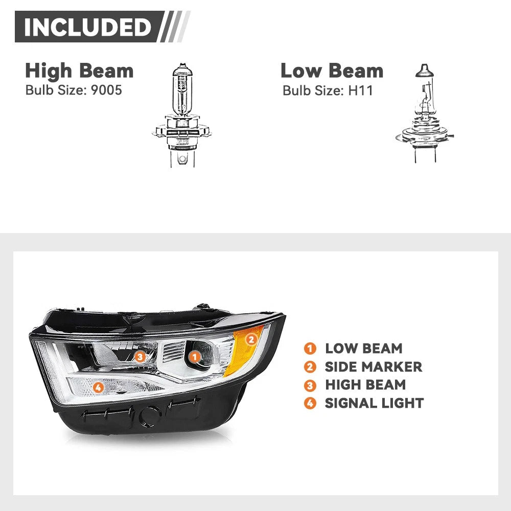 Halogen Headlight for Ford Edge SE/SEL/Titanium (2015–2018) LH with Bulbs