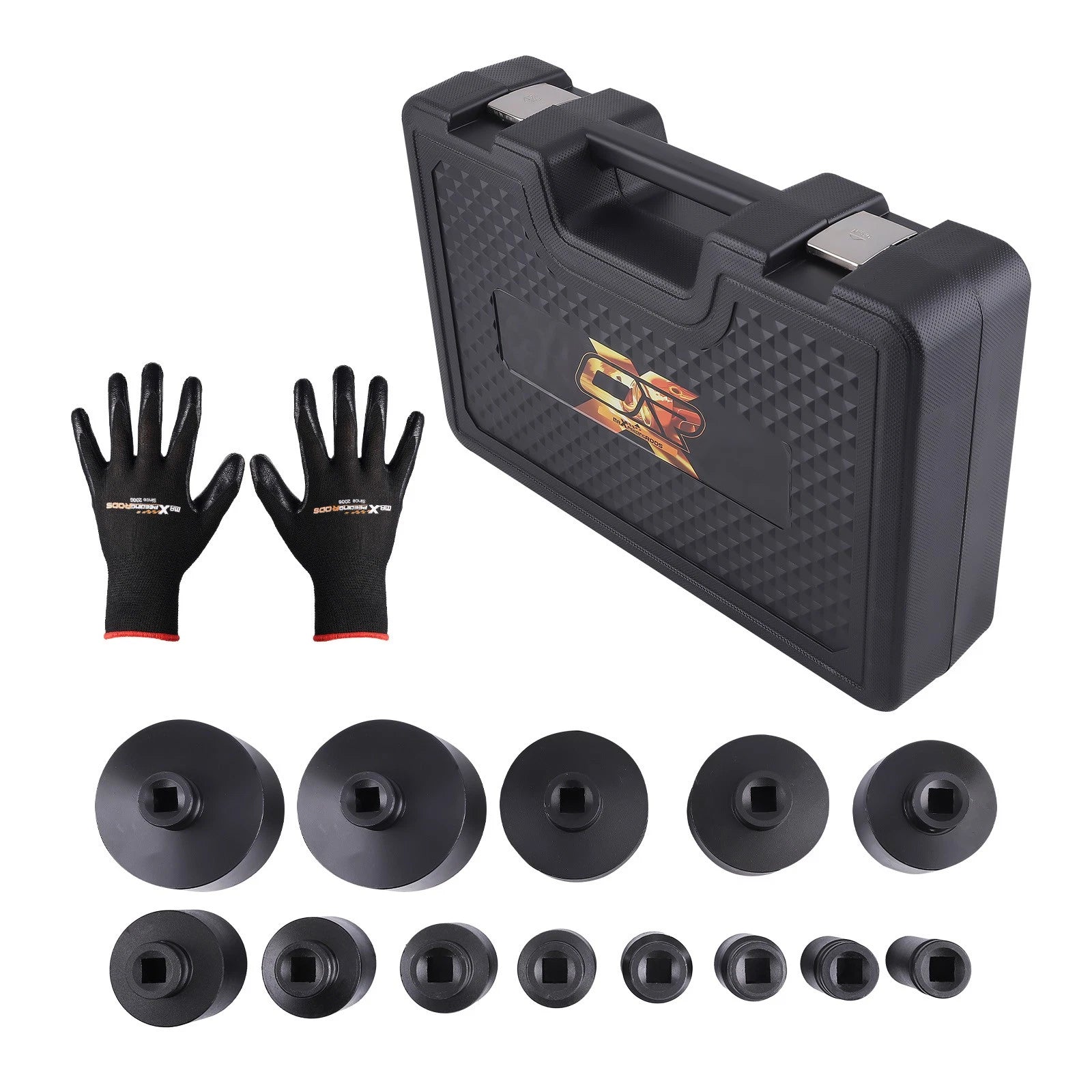 Set of 13 Grooved Lock Nuts Sockets for Various Makes and Models (18-80mm)
