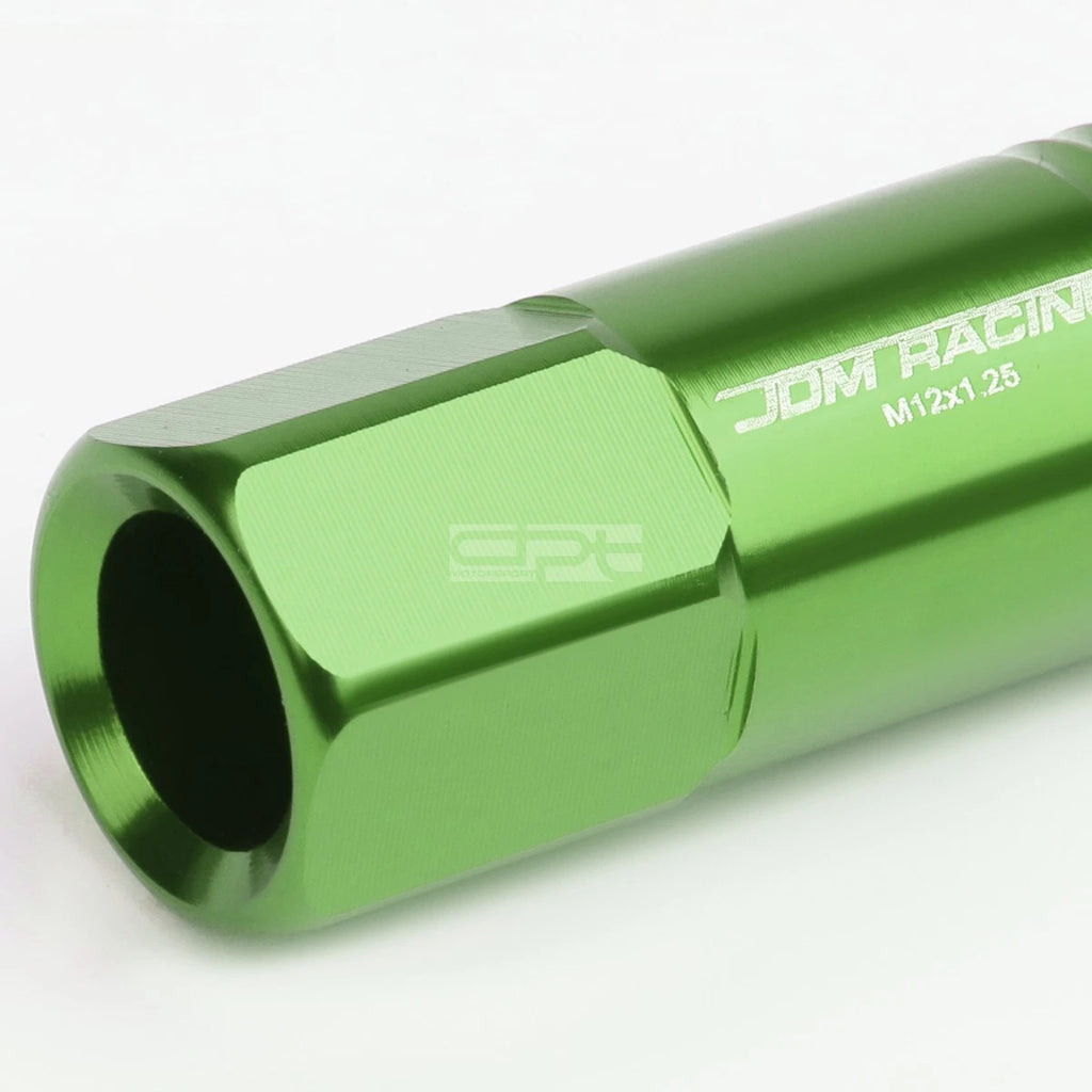 20 PCS Open End M12x1.25 60mm Tall Green Aluminum Lug Nuts + Adapter