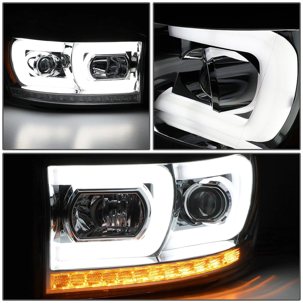 LED Chasing Projector Headlight for Ram Truck (2006–2009) + Tool Box Chrome Amber