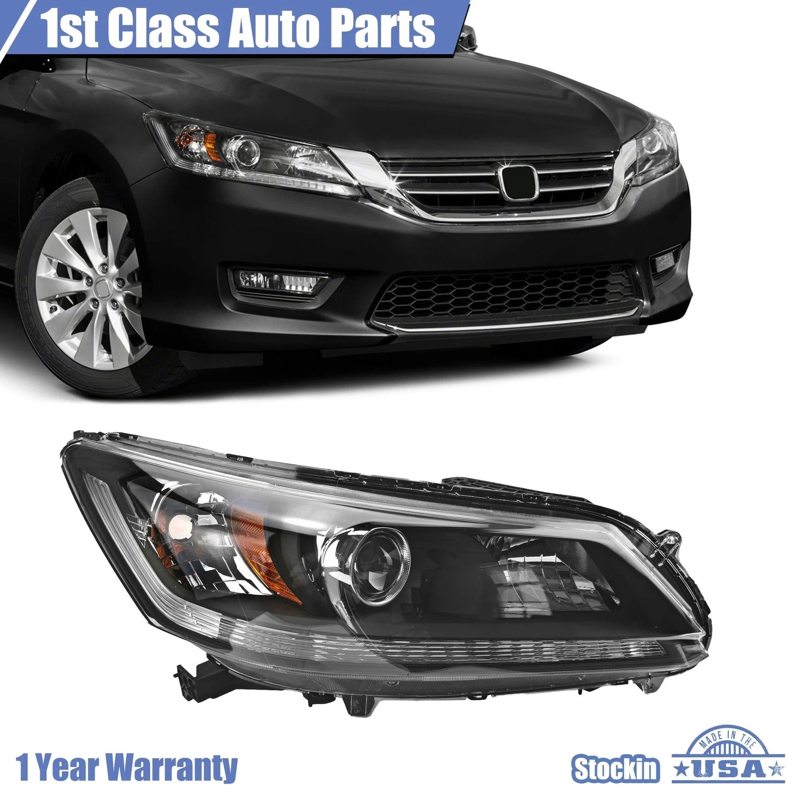 Right Passenger Side Halogen Headlight HO2503151 for Honda Accord Sedan (2013–2015)