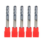 Set of 5 Carbide End Mills 1/4" 4 Flute Ball Nose