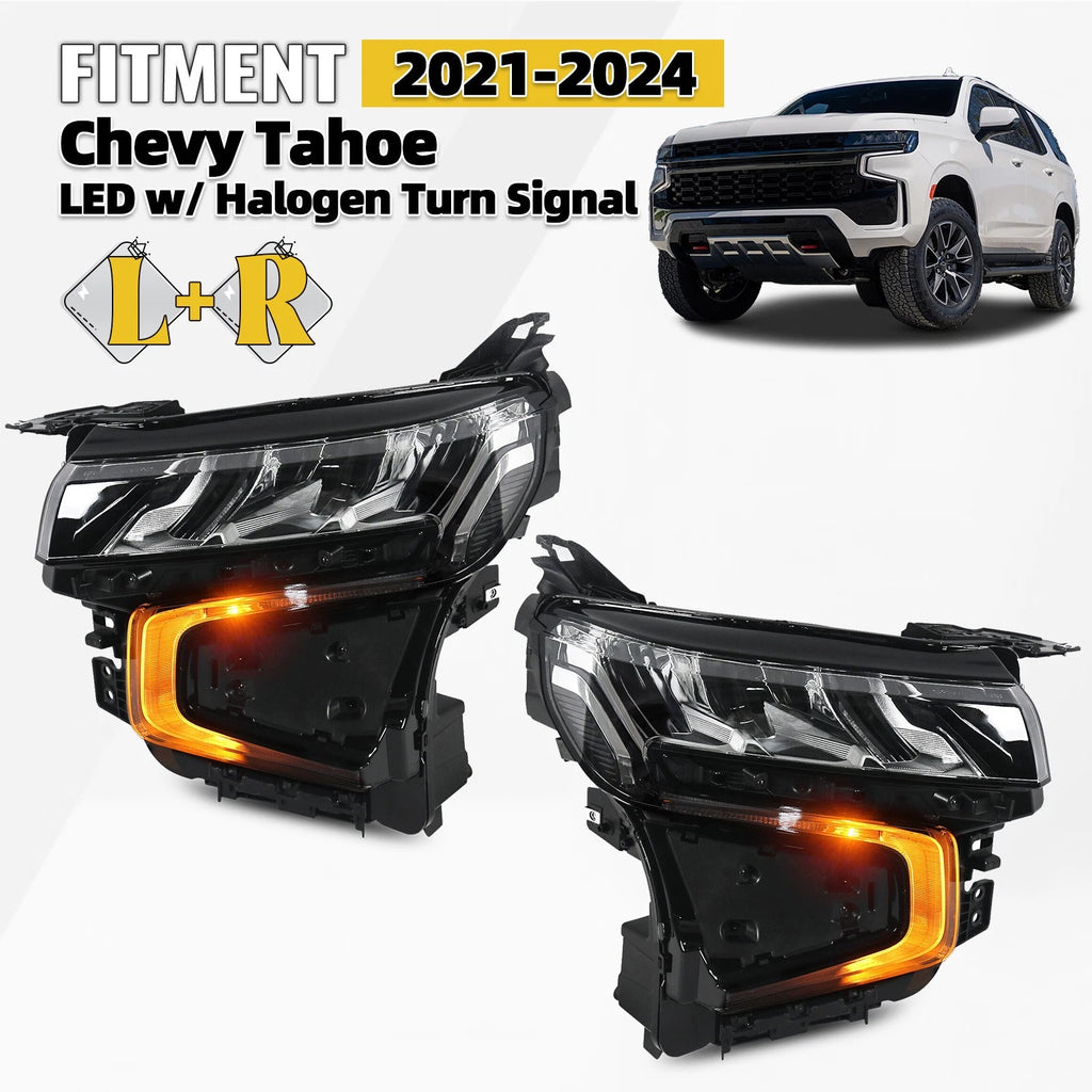 LED Headlight Set for Chevy Tahoe (2021–2024) w/ Halogen Turn Signal