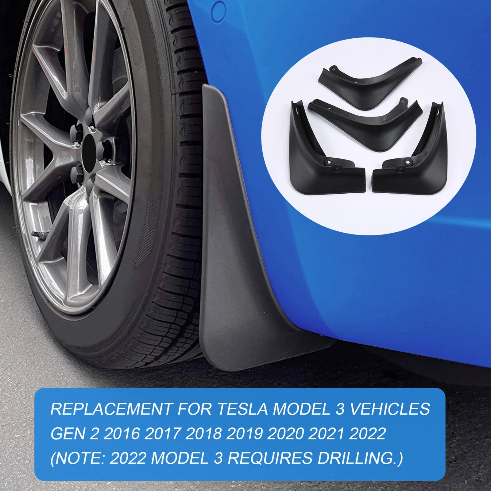 Set of 4 Mud Flaps for Tesla Model 3 (2016-2022)