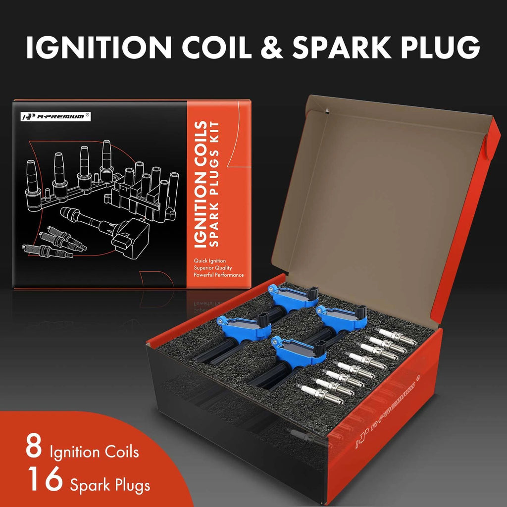 Set of 8 Ignition Coils & 16 Iridium Spark Plugs for Jeep Grand Cherokee (1999–2023)