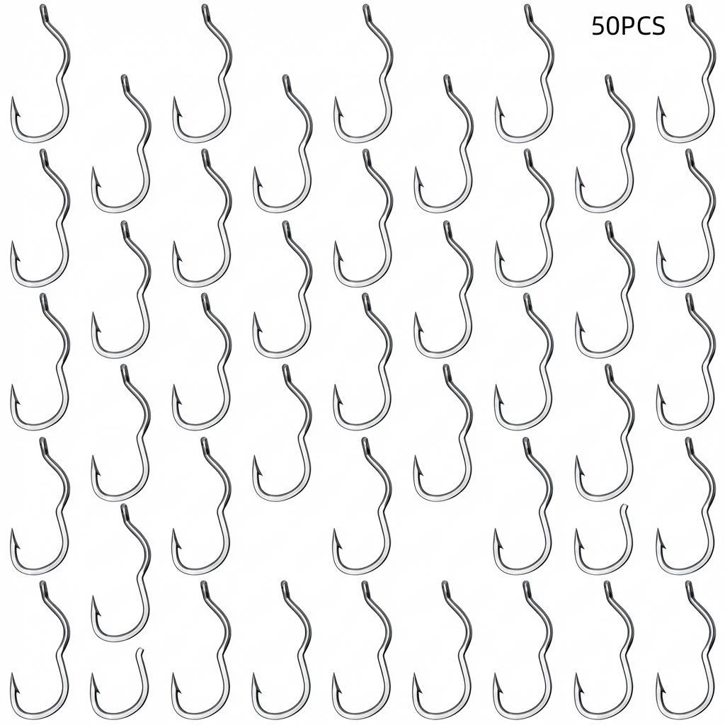 50pcs Low-Damage Fishing Hooks Reversible Anti-Slip with Barb